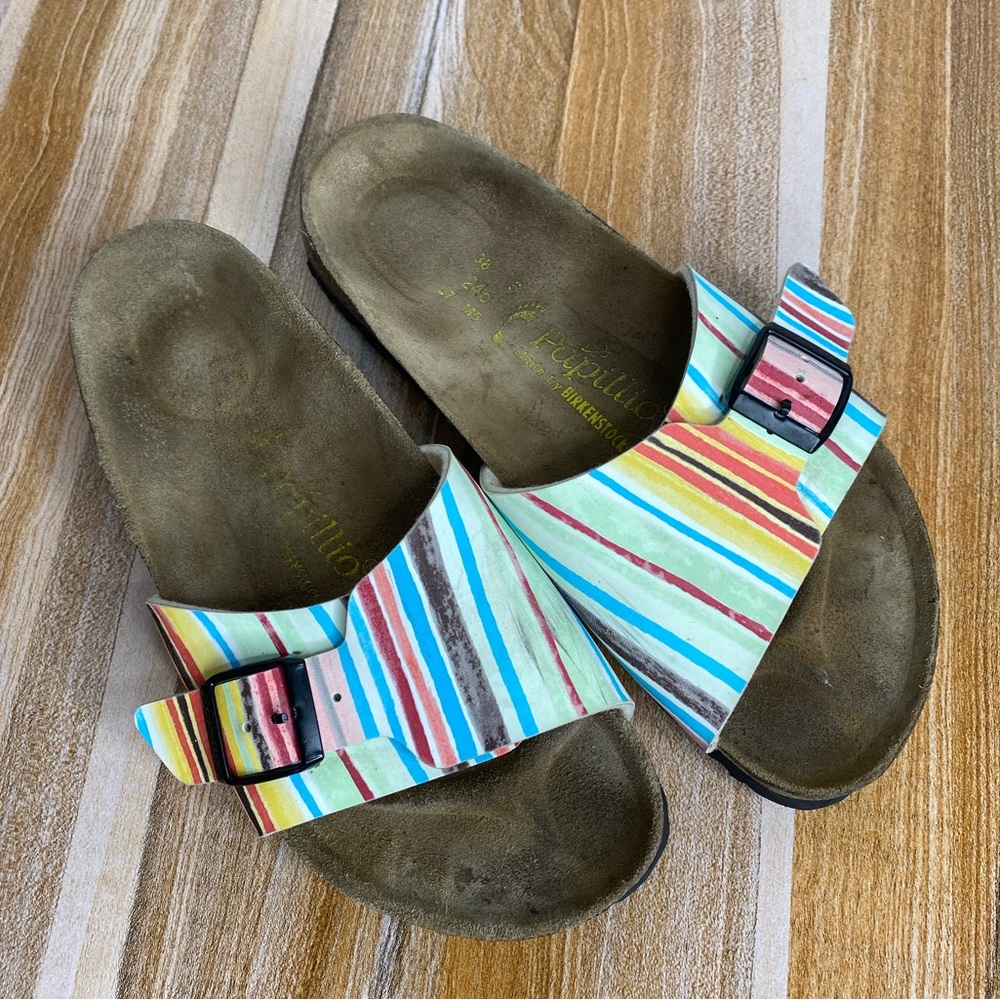 Birkenstock Papillio Catalina Pastel Striped Pattern Sandals Size EU38 US 7.5